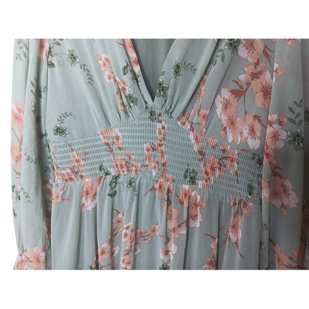 Baltic Born Olivia Maxi Dress L Sage Peach Floral Chiffon Smocked Wedding - Picture 9 of 16